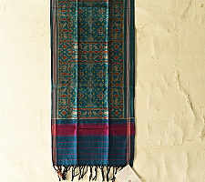 Rasika . रसिका ~ Handloom Patola Silk Cotton Stole - Turquoise Blue