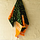 Kutchi Bhujodi Weaving - Bandhani ( Tie-dyed ) Woolen Shawl - Green & Orange