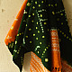 Kutchi Bhujodi Weaving - Bandhani ( Tie-dyed ) Woolen Shawl - Green & Orange