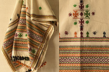Winter's Call ❁ Woolen Shawl With Kutchi Mirror Work - Off White