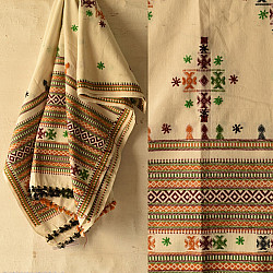 Winter's Call ❁ Woolen Shawl With Kutchi Mirror Work - Off White