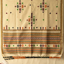 Winter's Call ❁ Woolen Shawl With Kutchi Mirror Work - Off White