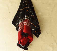 Winter's Call ❁ Tie & Dyed | Kutchi Bhujodi Weaving - Bandhani ( Tie-dyed ) Woolen Shawl -  Black & Red