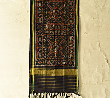 Rasika . रसिका ~ Handloom Patola Silk Cotton Stole - Black 17