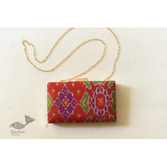 shop Patola Silk Clip Clutch / Ikat Sling Handbag - Red & Green