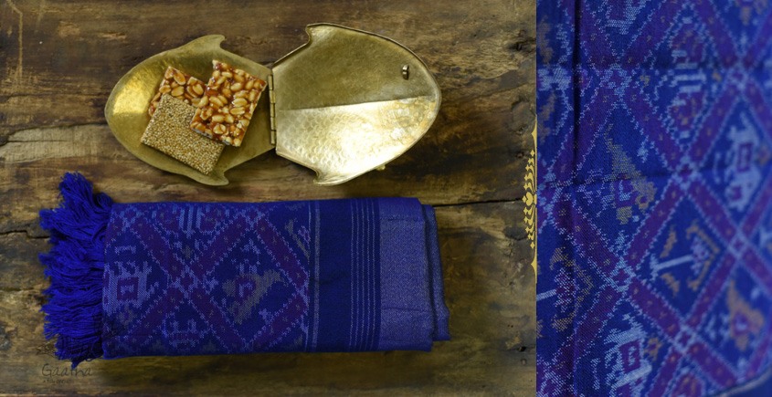 shop patola woolen shawl-Blue