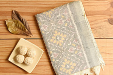 Vasant . वसंत ~ Woolen Patola Muffler ~ Grey Diamond