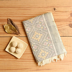 Vasant . वसंत ~ Woolen Patola Muffler ~ Grey Diamond