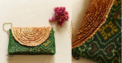 A pocket full of joy || Patola Sling Silk Bag - Green Gota Patti