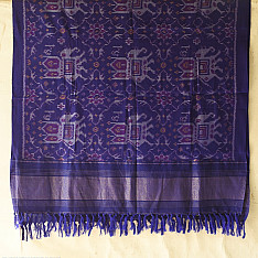 Vasant . वसंत ~ Woolen Patola Shawl ~ Blue Hathi Motif