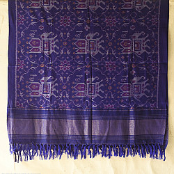 Vasant . वसंत ~ Woolen Patola Shawl ~ Blue Hathi Motif