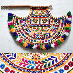 Wall Hanging ⁂ Kutchi Embroidered Traditional Fan Wall Hanging / Wall Piece -Vinjano