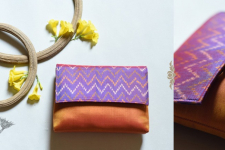 A pocket full of joy | Patola Purse / Sling Bag - Purple & Golden Orange