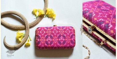 A pocket full of joy | Patola Silk Box Clutch - Rani Pink