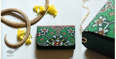 A pocket full of joy | Patola Silk Purse Cum Sling Bag - Green