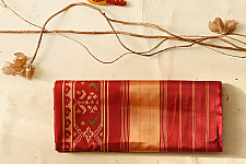 चंपा - चकली ⁂ Handwoven Patola Silk Saree | Red Elephant Design