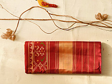 चंपा - चकली ⁂ Handwoven Patola Silk Saree | Red Elephant Design