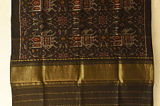 Vasant . वसंत ~ Woolen Patola Shawl ~ Black Hathi Motif