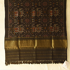 Vasant . वसंत ~ Woolen Patola Shawl ~ Black Hathi Motif