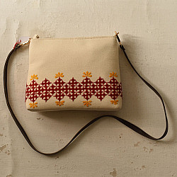 Dots & weaves | Embroidered Sling Bag - Off White