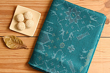 Vasant . वसंत ~ Woolen Patola Shawl ~ Teal Swan Motif