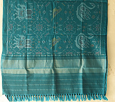 Vasant . वसंत ~ Woolen Patola Shawl ~ Teal Swan Motif