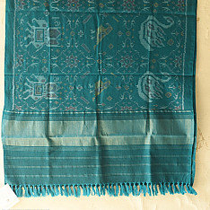Vasant . वसंत ~ Woolen Patola Shawl ~ Teal Swan Motif
