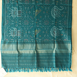 Vasant . वसंत ~ Woolen Patola Shawl ~ Teal Swan Motif