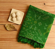 Vasant . वसंत ~ Woolen Patola Shawl ~ Green Swan Motif