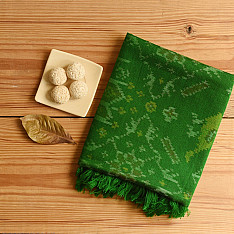 Vasant . वसंत ~ Woolen Patola Shawl ~ Green Swan Motif