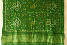 Vasant . वसंत ~ Woolen Patola Shawl ~ Green Swan Motif