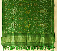 Vasant . वसंत ~ Woolen Patola Shawl ~ Green Swan Motif