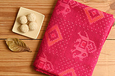 Vasant . वसंत ~ Woolen Patola Shawl ~ Pink Hathi Motif