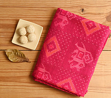 Vasant . वसंत ~ Woolen Patola Shawl ~ Pink Hathi Motif