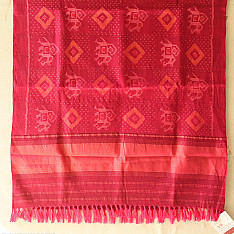 Vasant . वसंत ~ Woolen Patola Shawl ~ Pink Hathi Motif