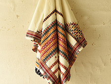 Winter's Call ❁ Kutchi Embroidered Mirror Work & Bhujodi Woven Woolen Shawl - Off White