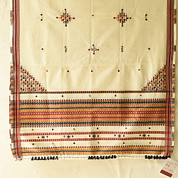 Winter's Call ❁ Kutchi Embroidered Mirror Work & Bhujodi Woven Woolen Shawl - Off White