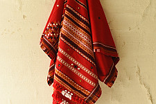 Winter's Call ❁ Kutchi Embroidered Mirror Work & Bhujodi Woven Woolen Shawl - Red