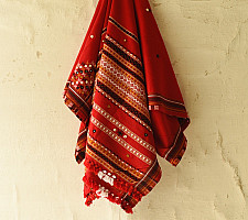 Winter's Call ❁ Kutchi Embroidered Mirror Work & Bhujodi Woven Woolen Shawl - Red