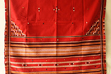 Winter's Call ❁ Kutchi Embroidered Mirror Work & Bhujodi Woven Woolen Shawl - Red