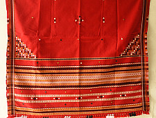 Winter's Call ❁ Kutchi Embroidered Mirror Work & Bhujodi Woven Woolen Shawl - Red