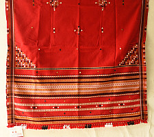 Winter's Call ❁ Kutchi Embroidered Mirror Work & Bhujodi Woven Woolen Shawl - Red