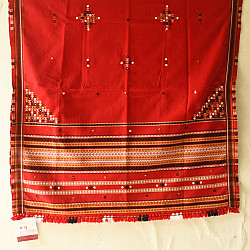 Winter's Call ❁ Kutchi Embroidered Mirror Work & Bhujodi Woven Woolen Shawl - Red