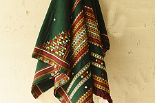 Winter's Call ❁ Kutchi Embroidered Mirror Work & Bhujodi Woven Woolen Green Shawl