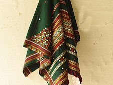 Winter's Call ❁ Kutchi Embroidered Mirror Work & Bhujodi Woven Woolen Green Shawl