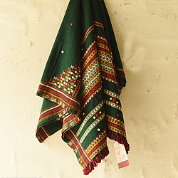 Winter's Call ❁ Kutchi Embroidered Mirror Work & Bhujodi Woven Woolen Green Shawl
