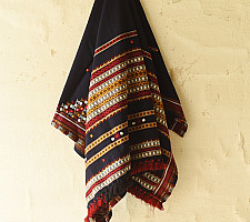 Winter's Call ❁ Kutchi Embroidered Mirror Work & Bhujodi Woven Woolen Navy Blue Shawl