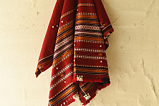 Winter's Call ❁ Kutchi Embroidered Mirror Work & Bhujodi Woven Woolen Shawl - Maroon