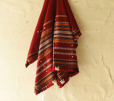 Winter's Call ❁ Kutchi Embroidered Mirror Work & Bhujodi Woven Woolen Shawl - Maroon