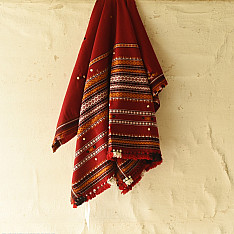 Winter's Call ❁ Kutchi Embroidered Mirror Work & Bhujodi Woven Woolen Shawl - Maroon